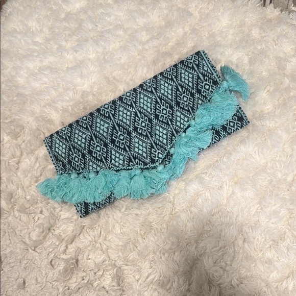 Teal and Black Patterned Clutch - Picture 1 of 4